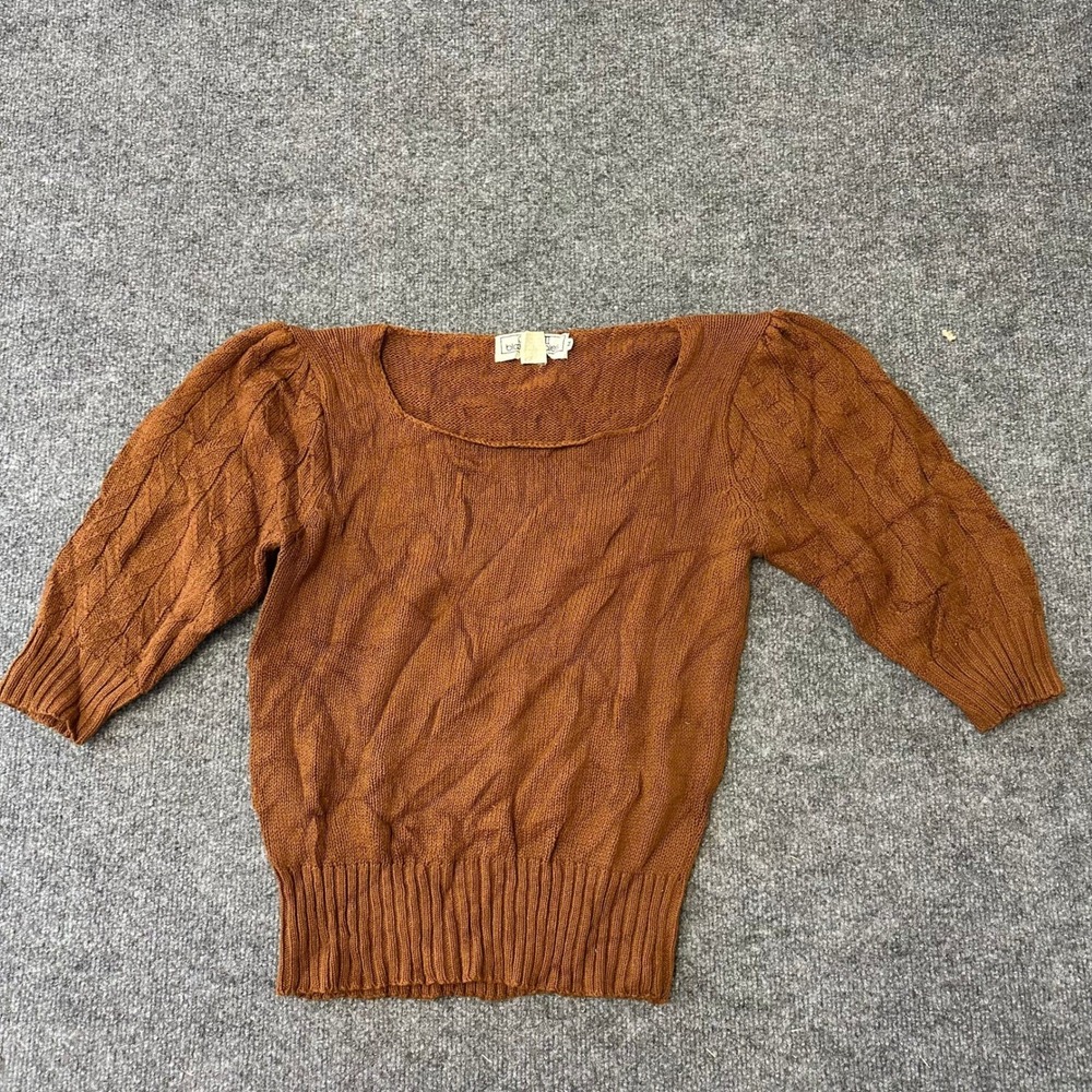 Bloomingdale's Sweater Womens Size M Brown Cotton Cable Knit Square Neck Vintage